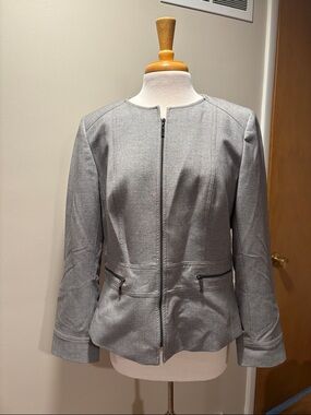 Tahari Light Gray Zip-Front Blazer Jacket